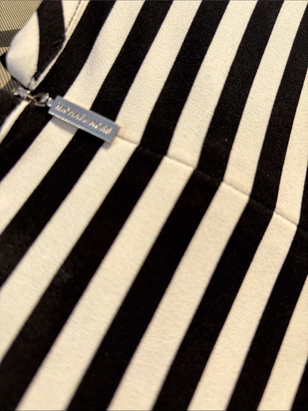 Michael Kors Black and Bone Striped Long Sleeve asymmetrical dress